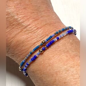 Blue/Gold Beaded Bracelet Set of 2 Boho-chic Coastal Classic Preppy Feminine